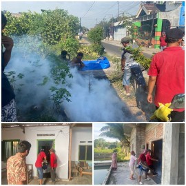 Cegah Penyebaran DBD, Pemdes Gedangsewu Bersama Warga Lakukan Fogging