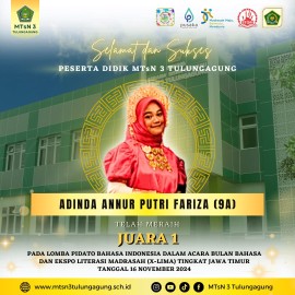 Raih Juara 1 Pada Expo Leterasi Madrasah (X-Lima) 2024, Ini Harapan Kepala MTSN 3 Tulungagung